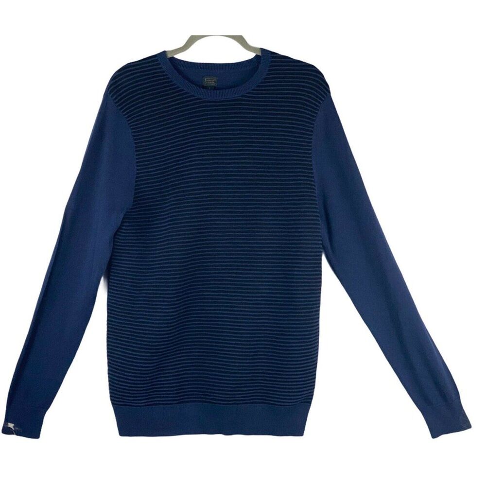 NEW 14TH & UNION Mens Ottoman Knit Sweater Cotton Black Striped Crew Neck Size M